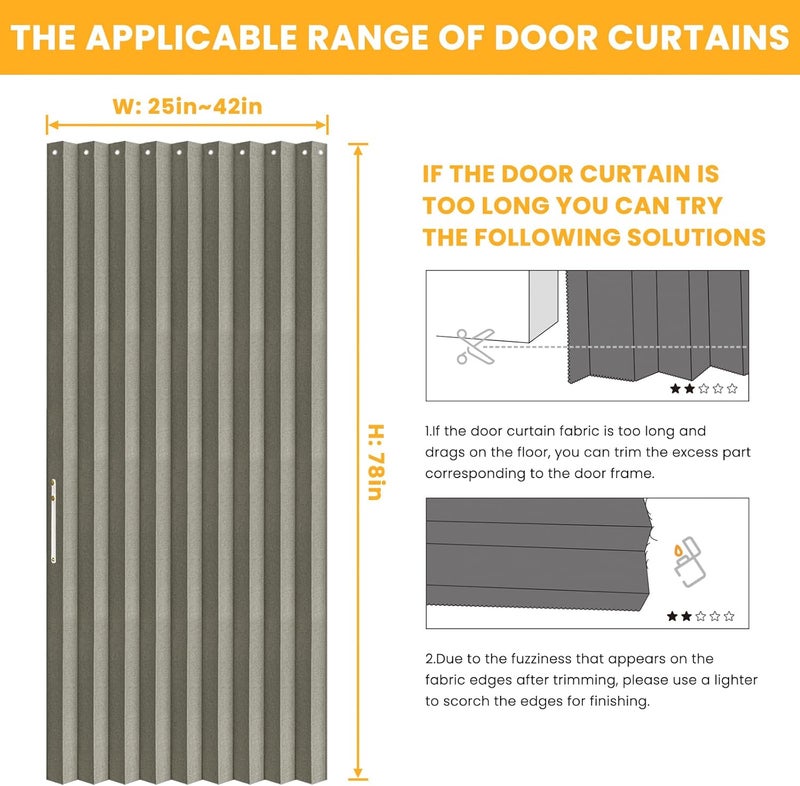 A-jazz 100% Blackout Accordion Door Magnetic Door Curtain Folding Closet Doors Curtain Invisible Applicable Bedroom Room Living Room Doorway （Grey 42" W x 78" L 1 Panel - Image 2